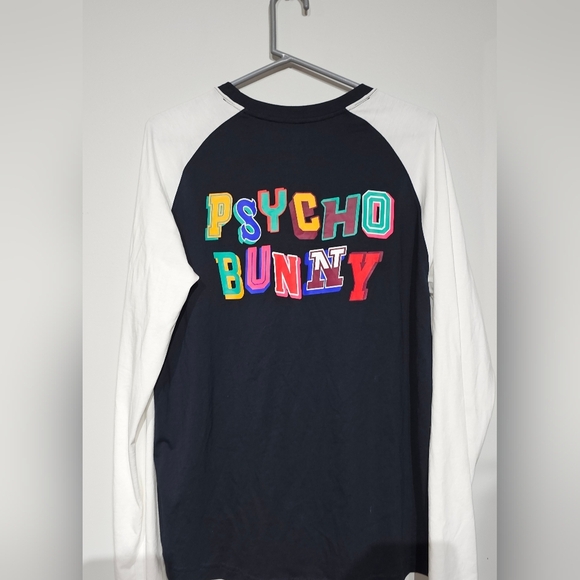 New Psycho Bunny Fulton Black White Fine Cotton Crew-Neck Raglan Long Sleeve Boy - Picture 2 of 4